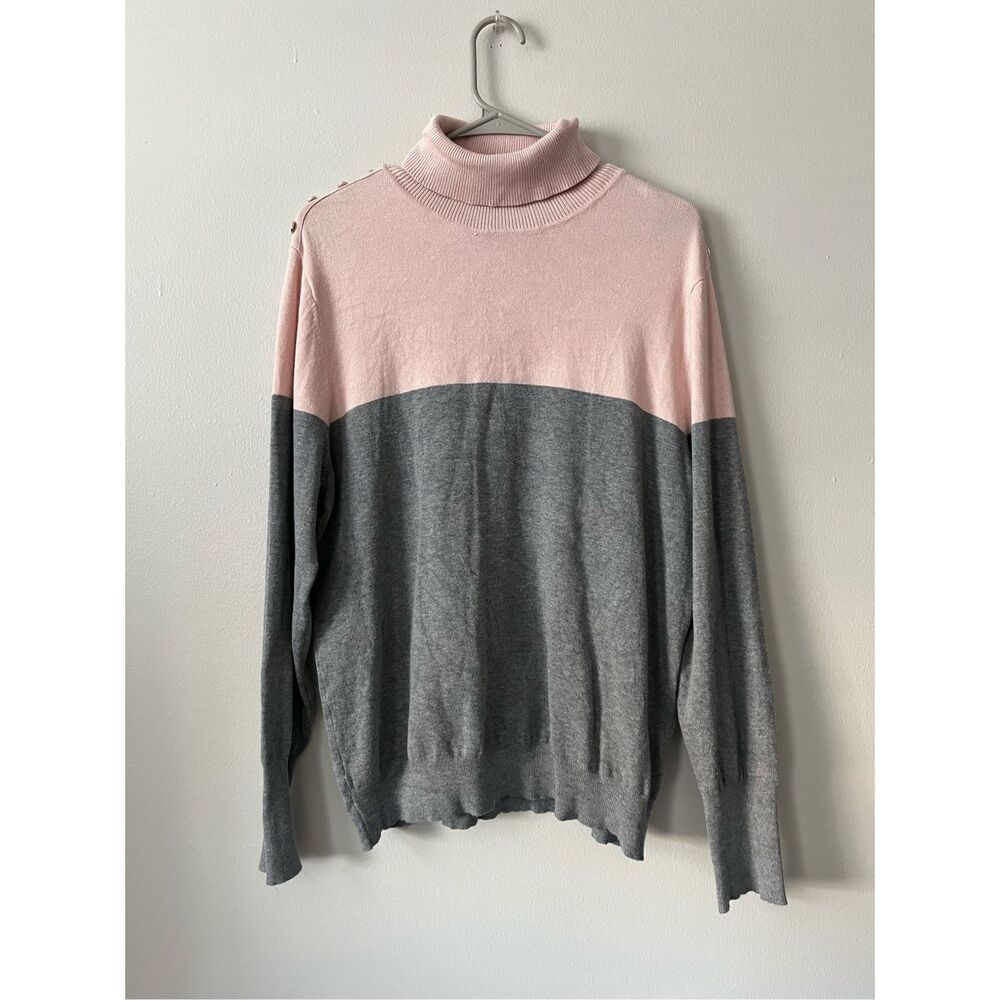 Joseph A. XL Womens High Neck Gray and Pink Long Sleeve Sweater Beaded Embroider